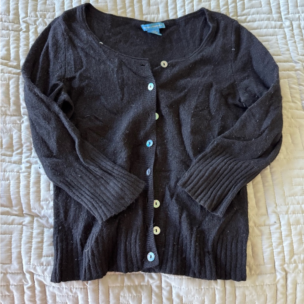 White + Warren Charcoal Cardigan Sweater Cashmere